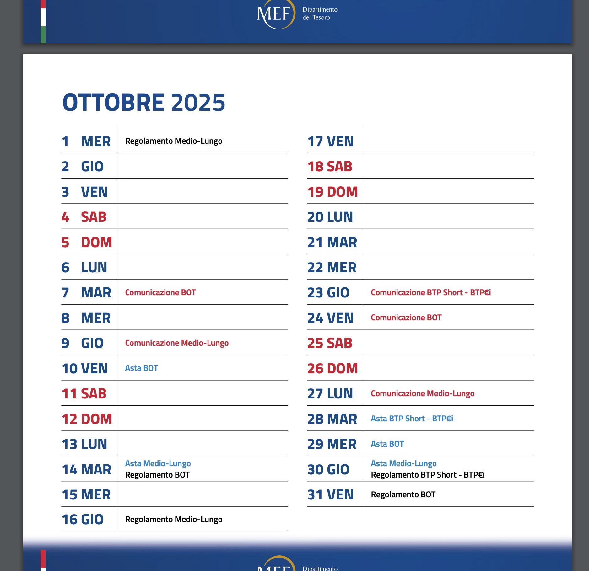 Nuove Emissioni di Obbligazioni di Stato