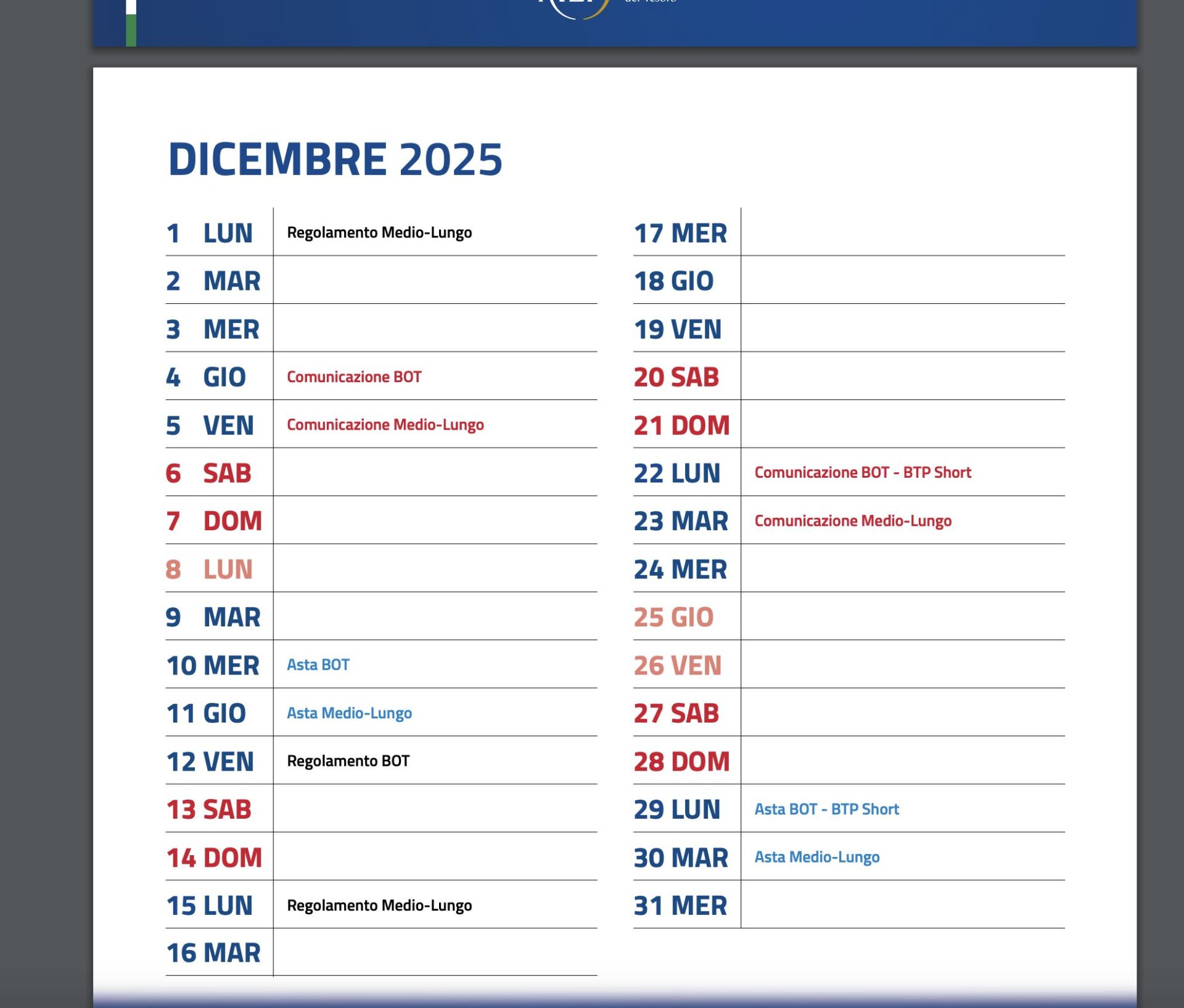 Nuove Emissioni di Obbligazioni di Stato