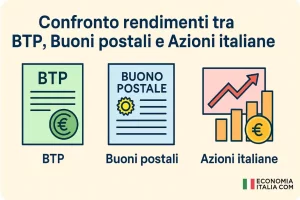 confronto rendimenti btp valore, boni postali, azioni italiane
