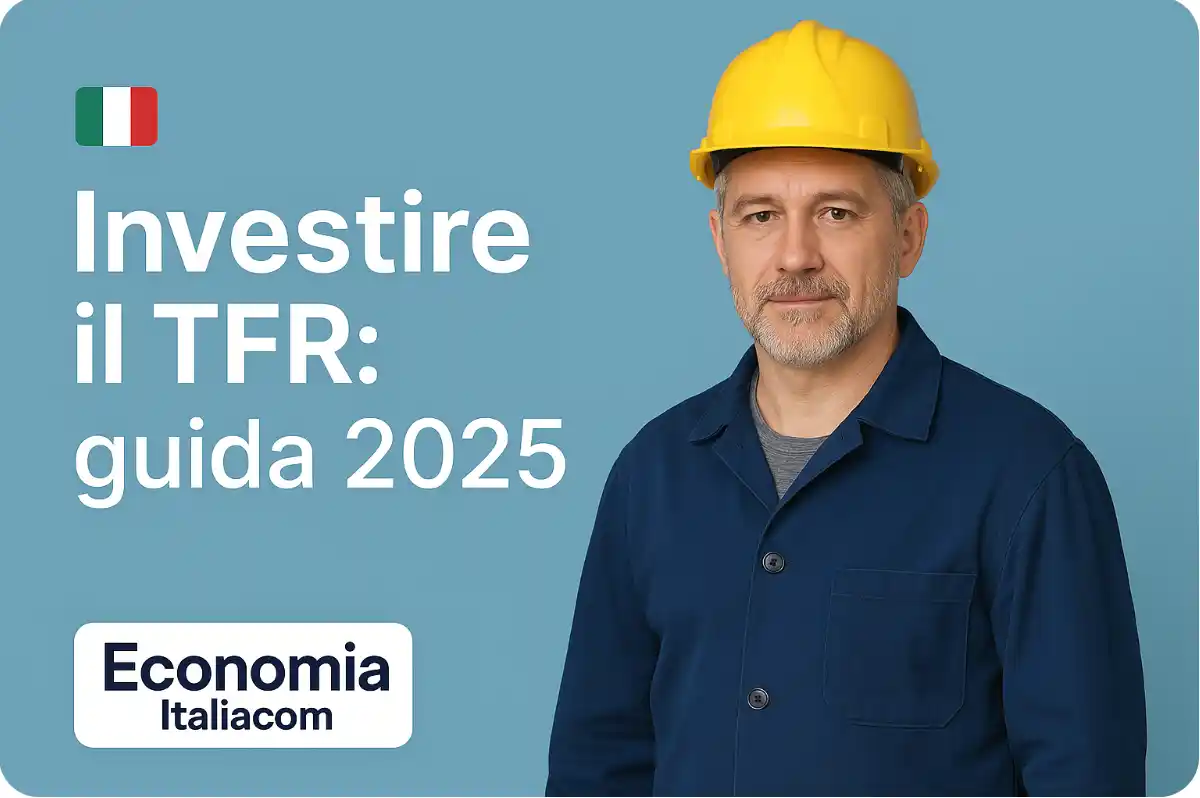 Investire il TFR Guida 2025 operaio 50enne con casco giallo e grafici finanziari
